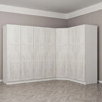 Kale Country 7 Kapak 2Ç Köşe Zincir Dolap - Eskitme Beyaz 190CM