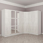 Kale 7 Country Kapaklı Aynalı 2Ç Köşe Dolap -  Eskitme Beyaz 210CM