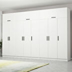 Minar Kale 8 Kapaklı 4 Çekmeceli Dolap Ve Yüklük Beyaz 255CM