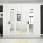 Kale 6 Kapaklı Aynalı 2Ç Zincir Dolap-Yüklük - Beyaz 255CM