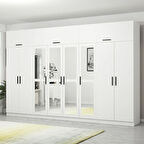 Minar Kale 8 Kapaklı 4 Aynalı 2 Çekmeceli Dolap Ve Yüklük Beyaz 255CM