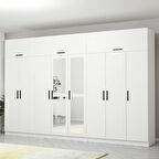 Minar Kale 8 Kapaklı 2 Aynalı 4 Çekmeceli Dolap Ve Yüklük Beyaz 255CM