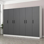 Minar Kale 6 Kapaklı 4 Çekmeceli Dolap Beyaz Antrasit 190CM