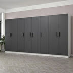 Minar Kale 8 Kapaklı 2 Çekmeceli Dolap Beyaz Antrasit 190CM