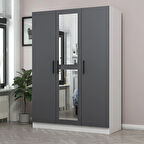 Minar Kale 3 Kapaklı 1 Aynalı 2 Çekmeceli Dolap Beyaz Antrasit 190CM