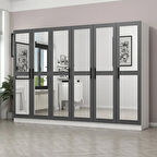 Minar Kale 6 Kapaklı 6 Aynalı 2 Çekmeceli Dolap Beyaz Antrasit 190CM