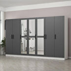 Minar Kale 7 Kapaklı 3 Aynalı 4 Çekmeceli Dolap Beyaz Antrasit 190CM