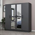 Minar Kale 4 Kapaklı 2 Aynalı 2 Çekmeceli Dolap Antrasit 190CM