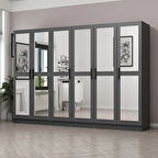 Minar Kale 6 Kapaklı 6 Aynalı 2 Çekmeceli Dolap Antrasit 190CM