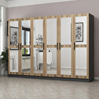 Minar Kale 6 Kapaklı 6 Aynalı 2 Çekmeceli Dolap Antrasit Dore 190CM