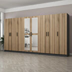 Minar Kale 8 Kapaklı 2 Aynalı 4 Çekmeceli Dolap Antrasit Dore 190CM