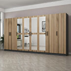 Minar Kale 8 Kapaklı 4 Aynalı 4 Çekmeceli Dolap Antrasit Dore 190CM