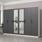 Minar Kale 6 Kapaklı 2 Aynalı 4 Çekmeceli Dolap Beyaz Antrasit 210CM