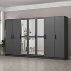 Minar Kale 7 Kapaklı 3 Aynalı 4 Çekmeceli Dolap Antrasit 210CM