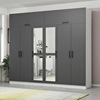 Minar Kale 6 Kapaklı 2 Aynalı 4 Ç Dolap Ve Yüklük Beyaz Antrasit 235CM