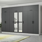 Minar Kale 8 Kapaklı 2 Aynalı 2 Ç Dolap Ve Yüklük Beyaz Antrasit 235CM