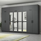 Minar Kale 8 Kapaklı 4 Aynalı 2 Ç Dolap Ve Yüklük Antrasit 235CM