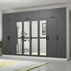 Minar Kale 8 Kapaklı 4 Aynalı 4 Ç Dolap Ve Yüklük Beyaz Antrasit 255CM