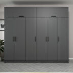 Minar Kale 6 Kapaklı 2 Çekmeceli Dolap Ve Yüklük Antrasit 255CM