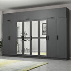 Minar Kale 8 Kapaklı 4 Aynalı 4 Ç Dolap Ve Yüklük Antrasit 255CM