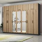 Minar Kale 7 Kapaklı 3 Aynalı 4 Ç Dolap Ve Yüklük Antrasit Dore 255CM