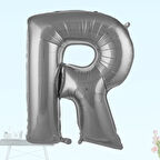 R Harf Folyo Balon, 100 cm - Gümüş