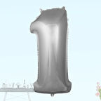 1 Yaş Rakam Folyo Balon, 100 cm - Gümüş