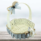 Saplı Altıgen Kumaş Sepet, 32 cm, Büyük Boy, Gri