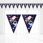 Kozmik Galaksi Uzay Temalı Üçgen Bayrak Flama - 3,20 mt.
