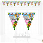 Safari Sevimli Hayvanlar Üçgen Bayrak Flama - 3,2 mt