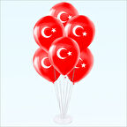 Balon Standlı, 7 Adet Ay Yıldız Baskılı 30cm Balon