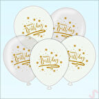 Happy Birthday Baskılı Beyaz ve Şeffaf, 30cm Balon - 8 Adet
