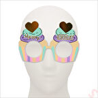 Happy Birthday Karton Gözlük, 15cm x 10cm x 6 Adet - Pembe