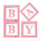 Baby Yazılı Şeffaf Balon Kutusu, 30cm x 4 Adetli Set - Pembe