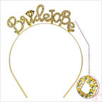 Kristal Parlak Taşlı, Metal Bride To Be Taç - Altın