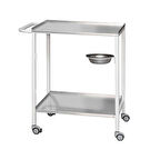 Paslanmaz Çelik Tek Taslı Pansuman Arabası | Paslanmaz Üst ve Alt Tezgahlı, Antibakteriyel Metal Gövde, Antistatik Tekerlekli, İtme Kollu E-252