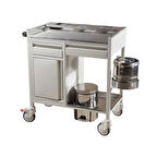 2 Çekmeceli Dolaplı ve Tromelli Pansuman Arabası | Paslanmaz Üst Tezgahlı, Çöp Kovası, Antibakteriyel Gövdeli E-254/B