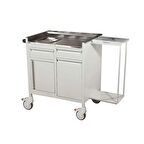 2 Çekmeceli ve Dolaplı Pansuman Arabası | Paslanmaz Üst Tezgahlı, Dosyalıklı, Antibakteriyel Gövdeli E-254/A