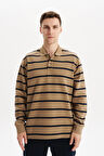 Arma Erkek Regular Fit Çizgili %100 Pamuk Ringel Ottoman Kumaş Polo Yaka Ribanalı Sweatshirt K30554952502 
