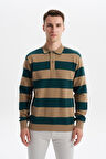 Arma Erkek Ribanalı Regular Fit Çizgili %100 Pamuk Ringel Ottoman Kumaş Polo Yaka Düğmeli Sweatshirt K30554952602 
