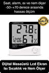Premium Dijital Masaüstü Lcd Ekran Isı Sıcaklık ve Nem Ölçer Termometre Saat Alarm Pilli Beyaz