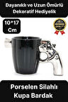 Özel Tasarım Dekoratif Hediyelik Porselen Siyah Silah Görünümlü Gümüş Tutacaklı Kupa Bardak 10*17 Cm