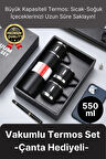 Kaliteli Paslanmaz Çelik Çift Katmanlı Sıcak Soğuk 3 Bardaklı Vakumlu Termos Çanta Hediyeli 550 Ml
