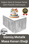Premium Dekorasyon Püsküllü Işıltılı Doğum Günü Cinsiyet Partisi Gümüş Masa Kenarı Eteği 70*250cm