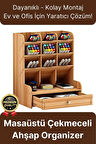 Premium Demonte Ev Ofis Masaüstü Çapraz 9 Bölmeli Kalemlik Çekmeceli Ahşap Organizer Düzenleyici