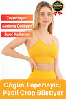 Göğüs Toparlayıcı Sarkma Önleyen Gündelik Spor Kullanım İnce İp Askılı Pedli Çizgili Crop Büstiyer