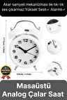 Premium Kalite Dekoratif Pilli Yüksek Sesli Alarmlı Çift Çan Formlu Masaüstü Mini Analog Çalar Saat