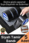 5 Adet Ekstra Güçlü Dayanıklı Su Geçirmez Sızdırmaz Yalıtım İzolasyon Siyah Tamir Bandı 10 Mt 48 Mm