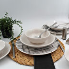 Ekose 18 Parça 6 Kişilik Siyah Yemek Takımı Düz 