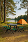 Exent Kamp Sehpa Tabure Seti, Katlanır Plastik Kamp Masası ve 4 Adet Tabure-HAKİ